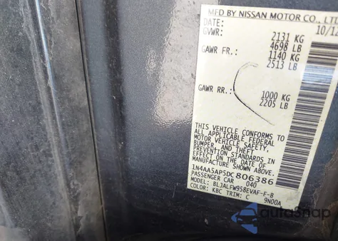 2013 Nissan Maxima 3.5 Sv from USA, damaged, VIN 1N4AA5AP5DC806386